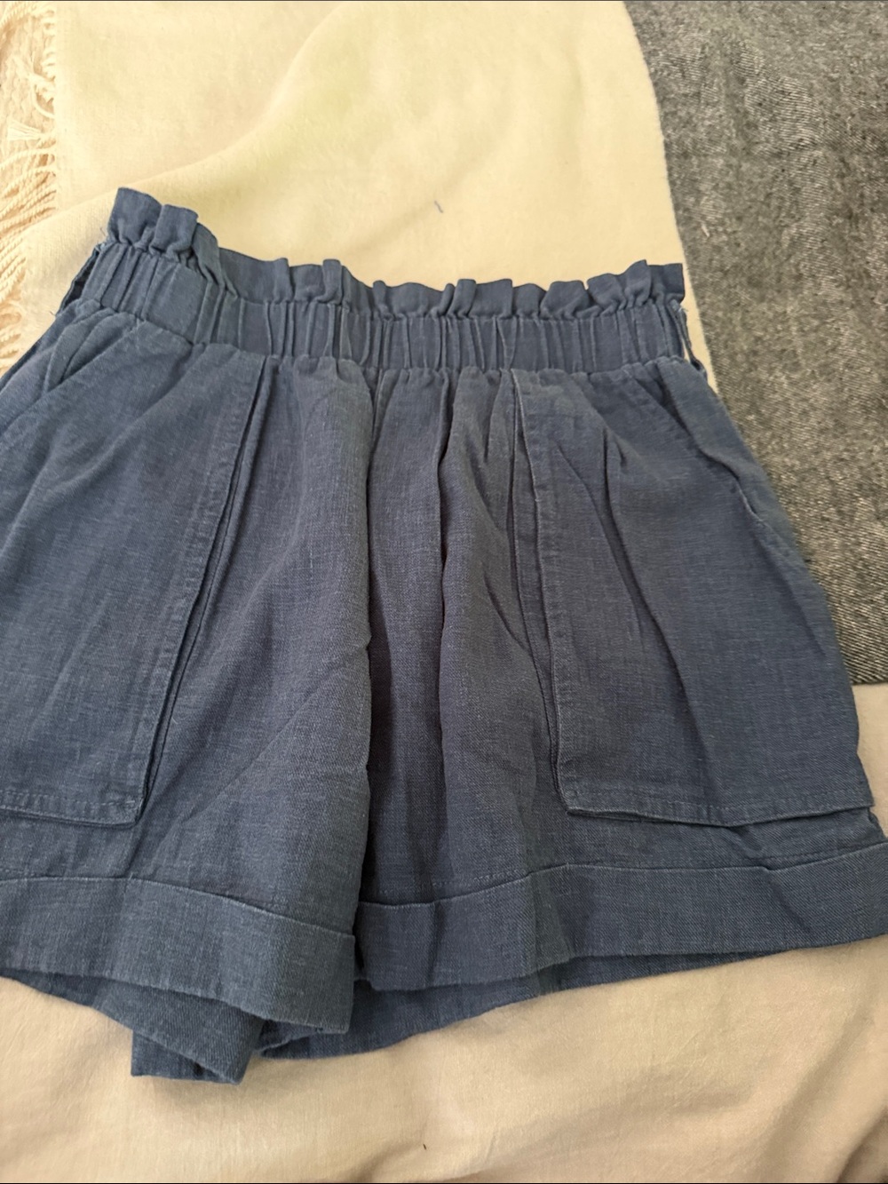 Vintage Havana Blue High-Waist Linen-Style Women's Shorts